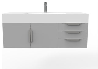 CastelloUSA Amazon 48" Wall Mounted Vanity Set, Gray, White Top, Brushed Nickel