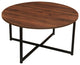 Jamestown Round Coffee Table Mid Century Walnut Wood Grain and Black Metal