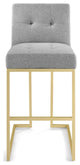 Bar Stool Chair Barstool, Fabric, Metal, Gold Gray, Modern, Bar Pub Bistro
