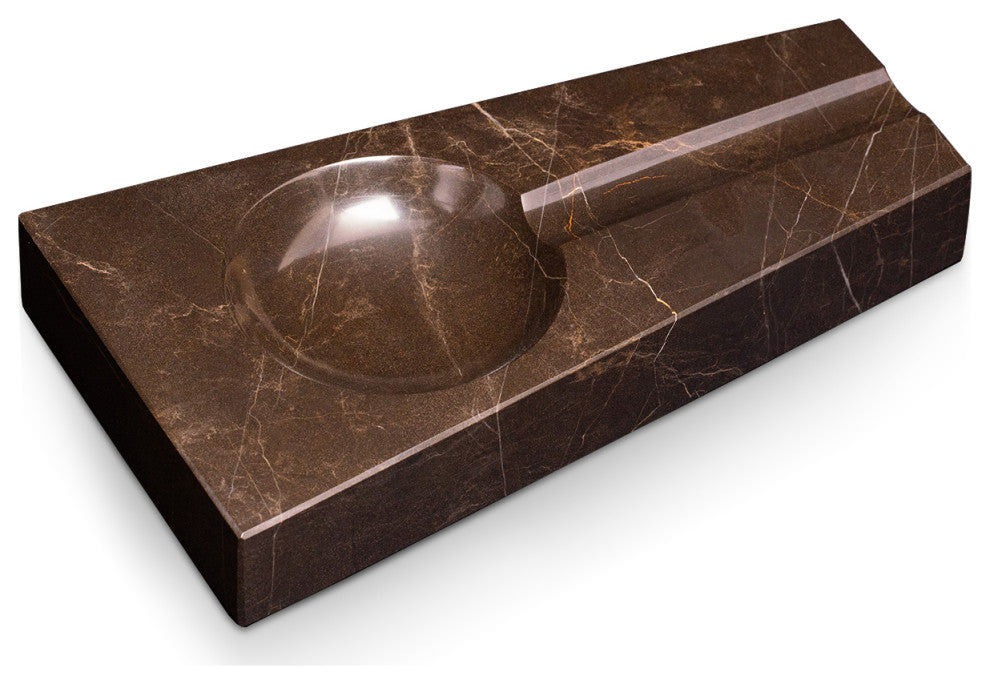 Handcrafted Genuine Marble Single Cigar Ashtray, Amber Emperador Marble