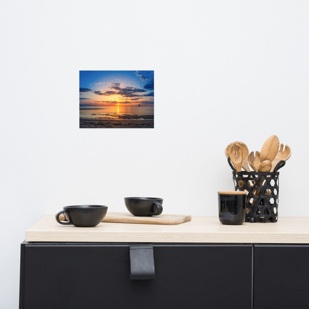 Sunset at Breakwater Lighthouse Coastal Landscape Unframed Wall Art Print, 8" X 10"