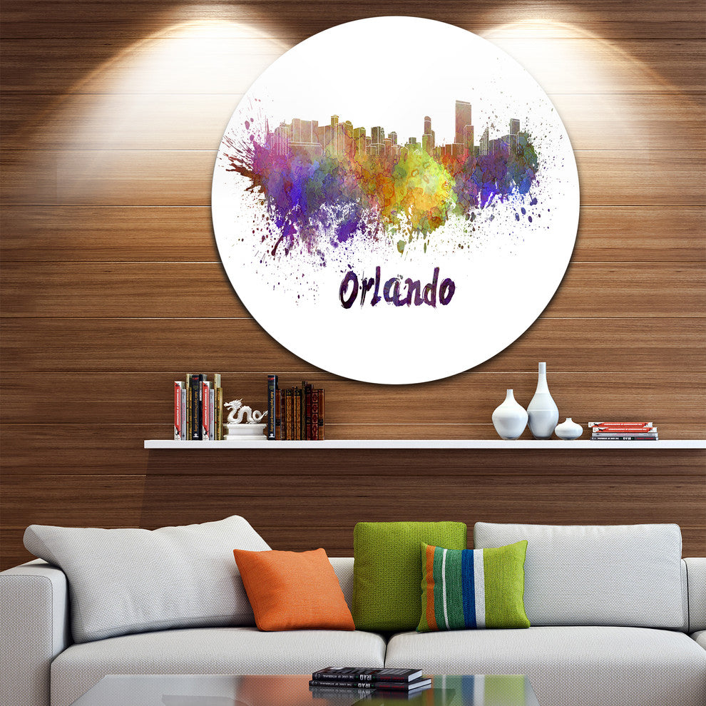 Orlando Skyline, Cityscape Disc Metal Artwork, 36"