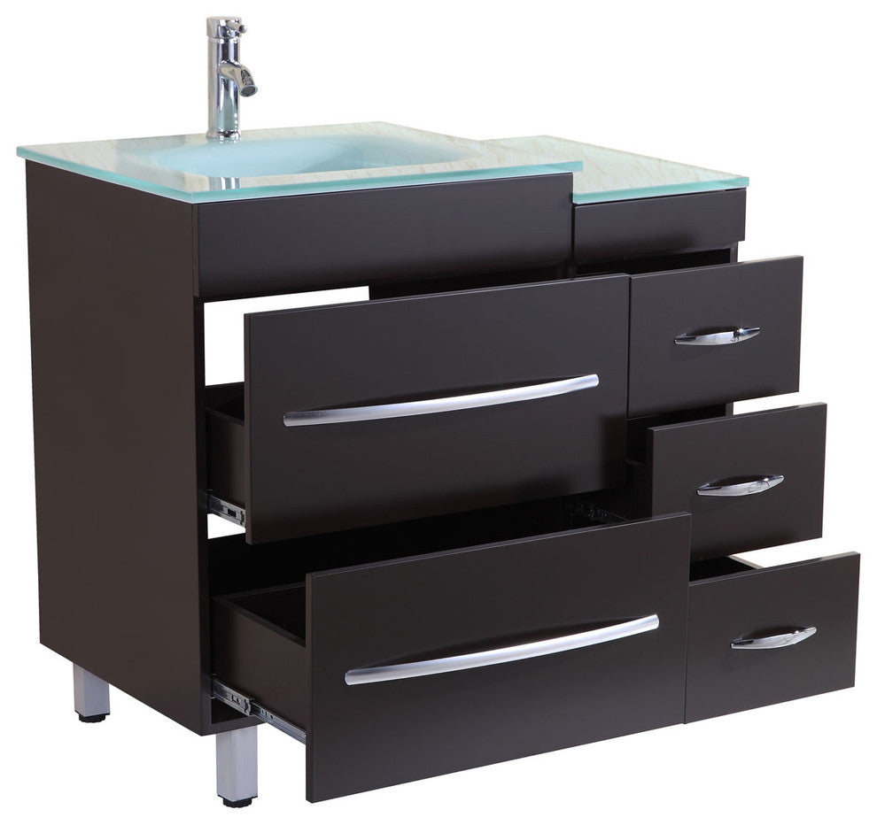 72" Black Vanity, 24" Single Sink Base, Quad 12 Drawer Bases, LV4-C7-72-B