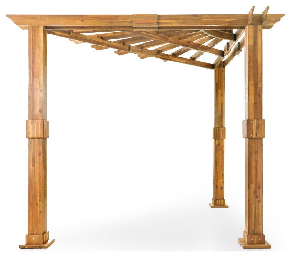Cardan Outdoor Acacia Wood Triangle Pergola, Teak and Black