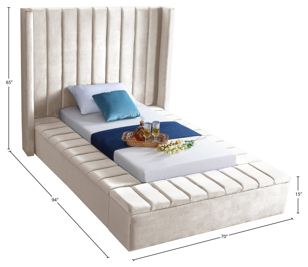 Kiki Velvet Bed, Cream, Twin