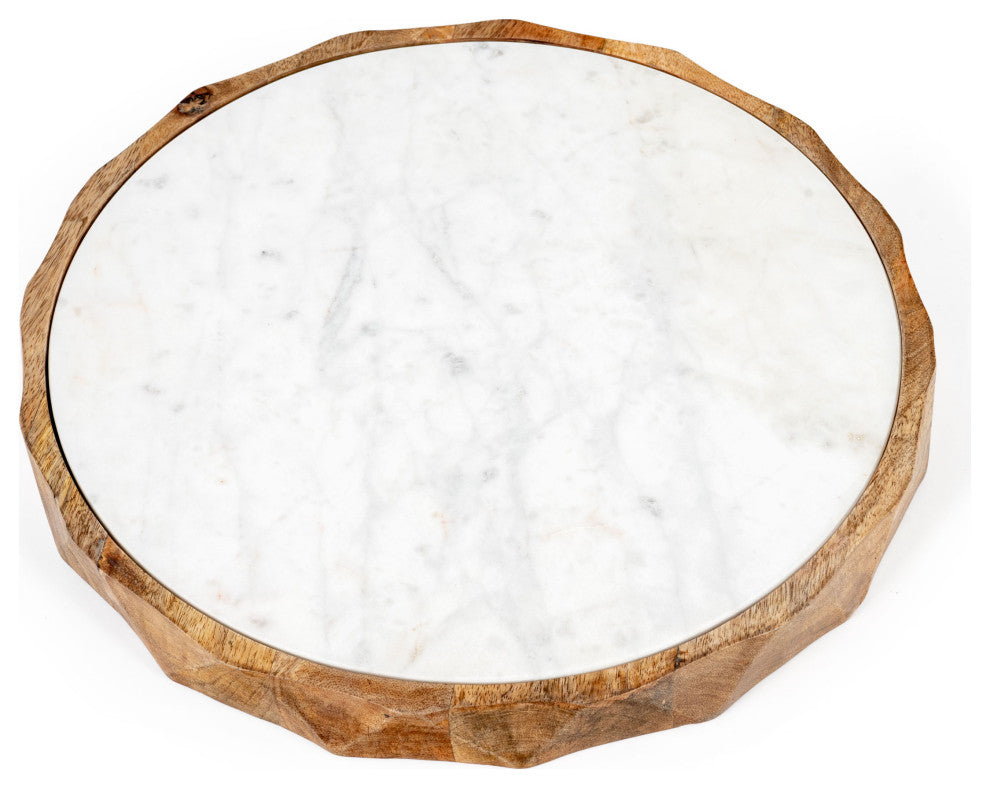 Carmelo 15" Round Marble and Wood Serving Board