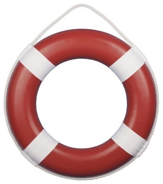 Lifering Life Preserver Decoration Nautical Bathroom Decor, White, 20", Red Pain