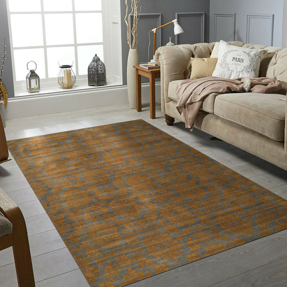 Blue Transitional Floral Himalaya Area Rug, 7'10x11'2