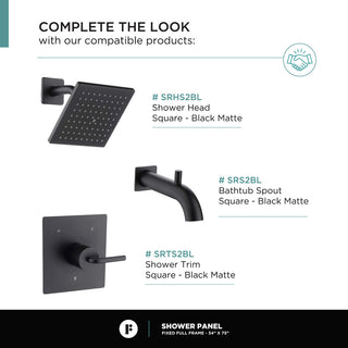 Single Fixed Glass Shower Panel - Clear Tempered Full Frame Shower Glass Door, Black, 34"