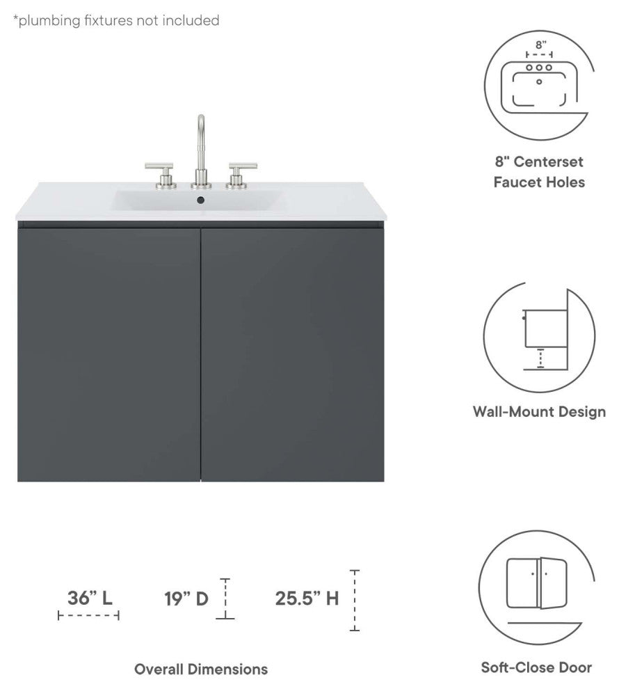 Bryn 36" Wall-Mount Bathroom Vanity, Gray White