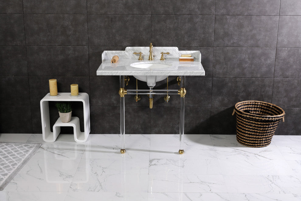 Kingston Brass LMS3630MA7 36" Carrara Marble Console Sink, Acrylic Legs
