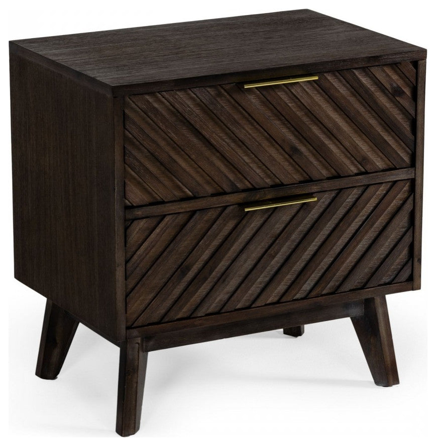 Classic Chevron Dark Brown Nightstand With Two Drawers