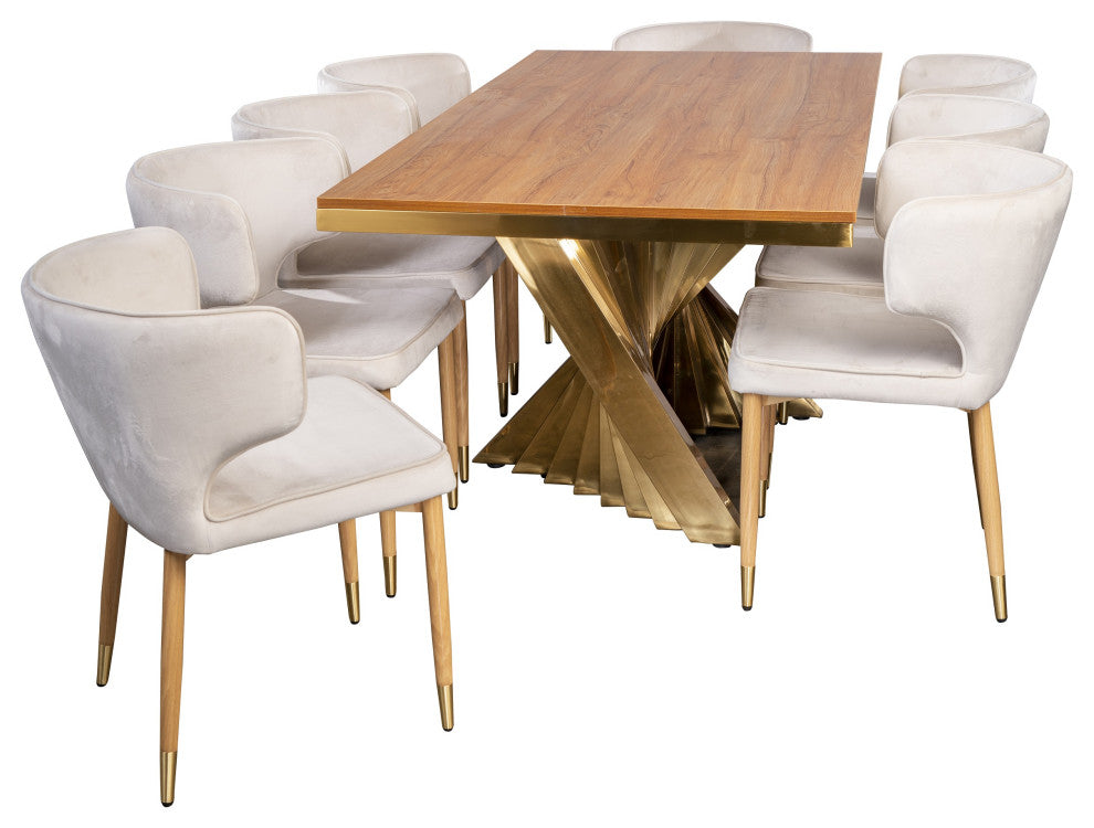 Waterfall Wood Top Dining Table for 8