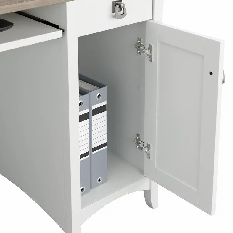 Farmhouse L-Shaped Desk, Single Door Cabinet & Drawer, Shiplap Gray/Pure White
