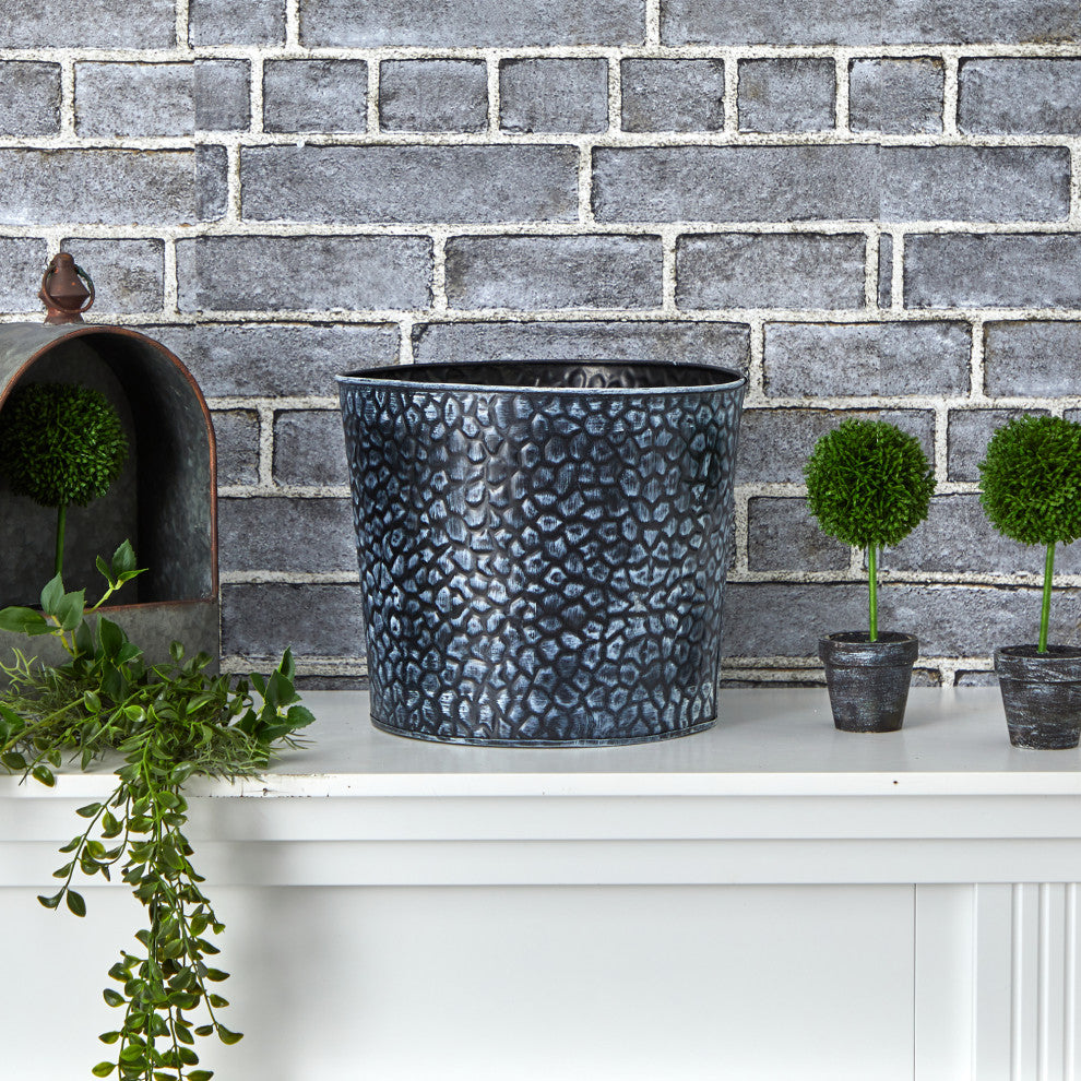 11.5in. Embossed Tin Bucket with Pebble Pattern