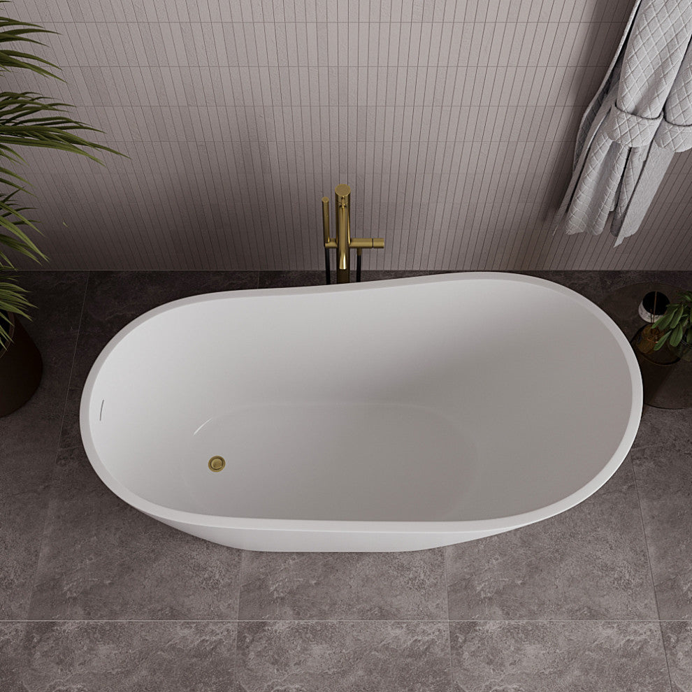 55" Streamline NDR-342-12-BBR Freestanding Tub, Tray, Drain in Brushed Brass