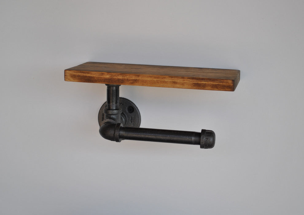 Blacksmith II - Plumbing Pipe Toilet Paper Holder with Rustic Shelf