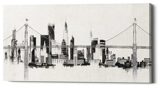 Epic Graffiti "Bridge And Skyline Silver" Giclee Canvas Wall Art, 30"x60"