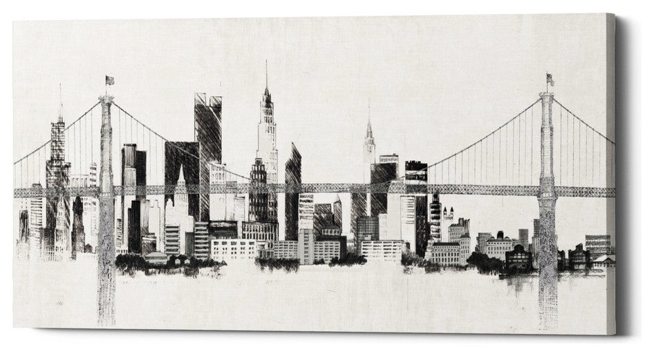 Epic Graffiti "Bridge And Skyline Silver" Giclee Canvas Wall Art, 30"x60"