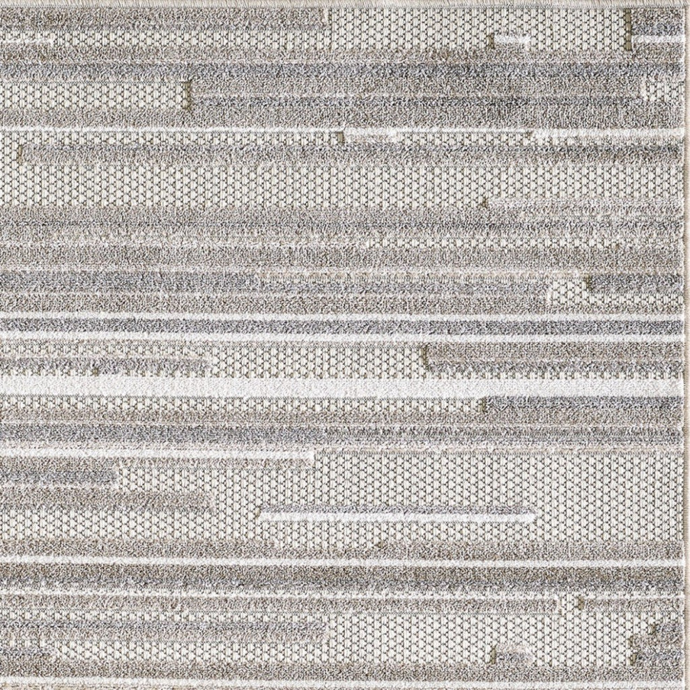 7"x9" Gray Abstract Striped Indoor Outdoor Area Rug