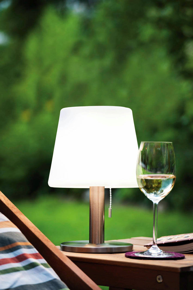 Solar-1-Light Integrated LED Outdoor Table Light-Silver-White Plastic Shade