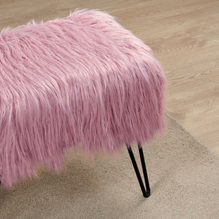 Mongolian Fur Ottoman, Lilas, 19''x13''x17''