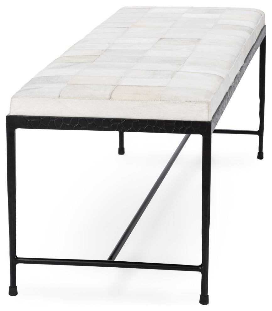 Achen Leather Hide Ottoman Bench by Kosas Home , Ivory, 60"