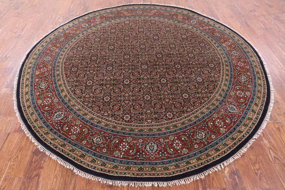 9' Round Persian Hill Herati Handmade Wool Rug - Q13173