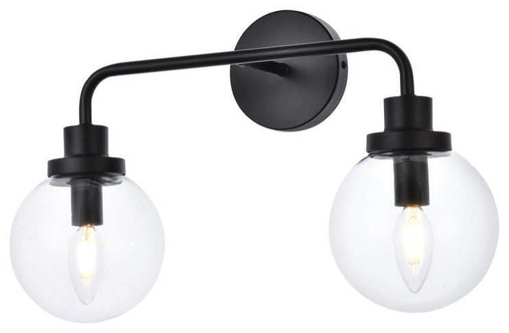 Helen 2-Light Bath Sconce, Black With Clear Shade