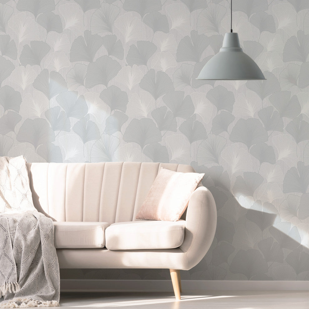 Ginkgo Leaves Silver Wallpaper
