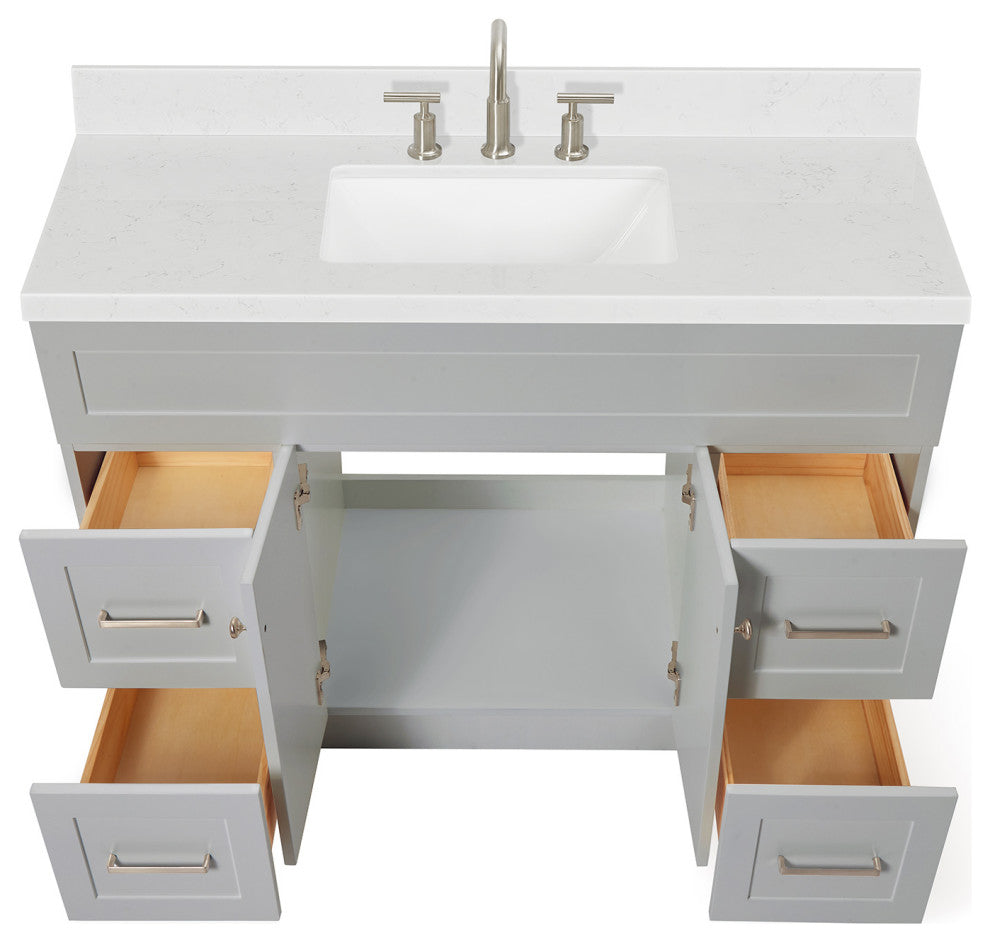 Ariel Hamlet 48" Single Rectangle Sink Bathroom Vanity, Carrara Quartz