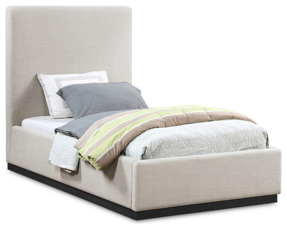 Alfie Linen Textured Fabric Upholstered Bed, Beige, Twin