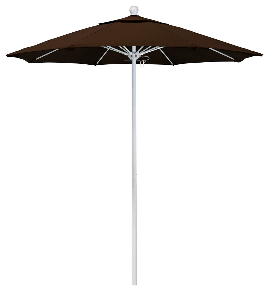 7.5' Matted White Push Lift Fiberglass Rib Aluminum Umbrella, Pacifica, Mocha