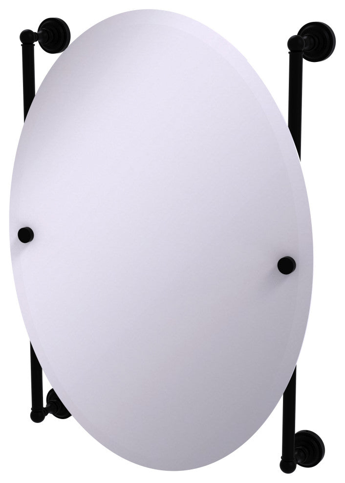 Dottingham Oval Frameless Rail Mounted Mirror, Matte Black