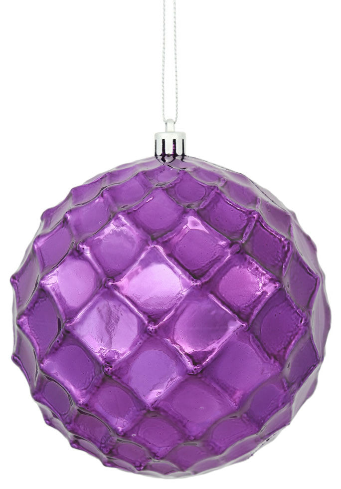 Vickerman N174226D 4.75" Plum Shiny Diamond Bauble Christmas Ornament, Set of 4