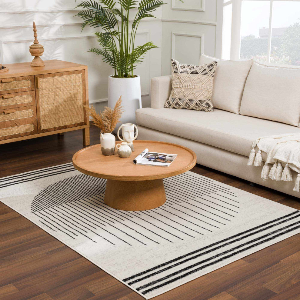 Hauteloom Angus Abstract Area Rug, Black/Charcoal/Light Gray, 7'10" Round