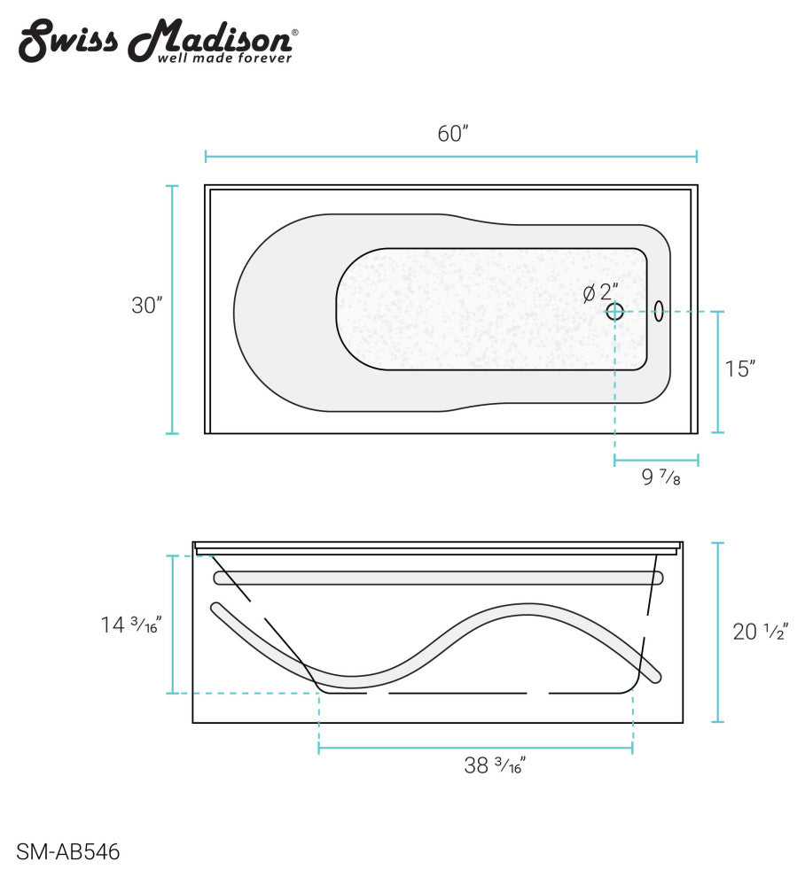 Ivy Alcove Soaking Bathtub With Apron Skirt, 60"x30", Right Hand Drain