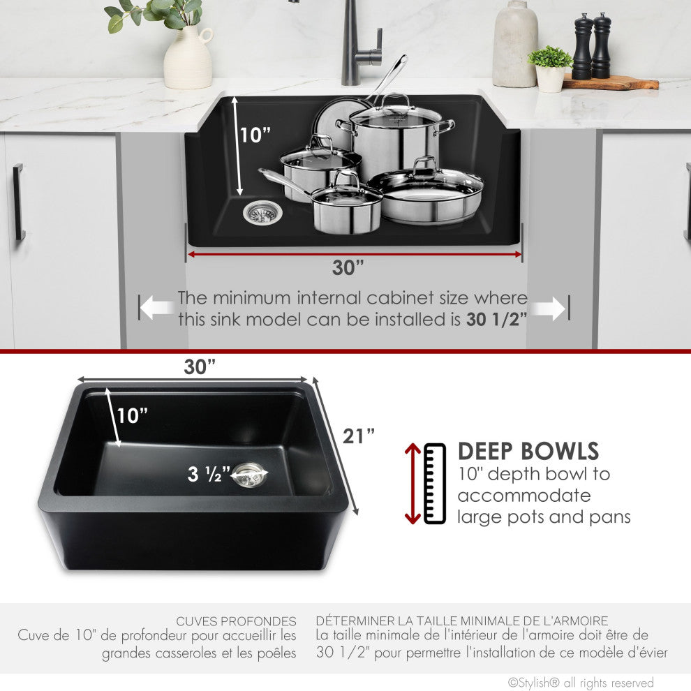 30" Undermount Workstation Single Bowl Black Granite Kitchen