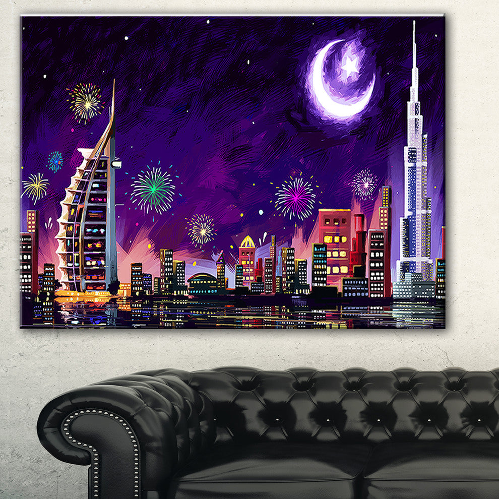 "Eid Celebration in Dubai" Cityscape Digital Canvas Print