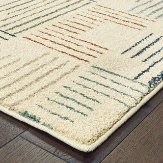 Carolina Striped Geometric Ivory/Multi Area Rug, 5'3"x7'3"