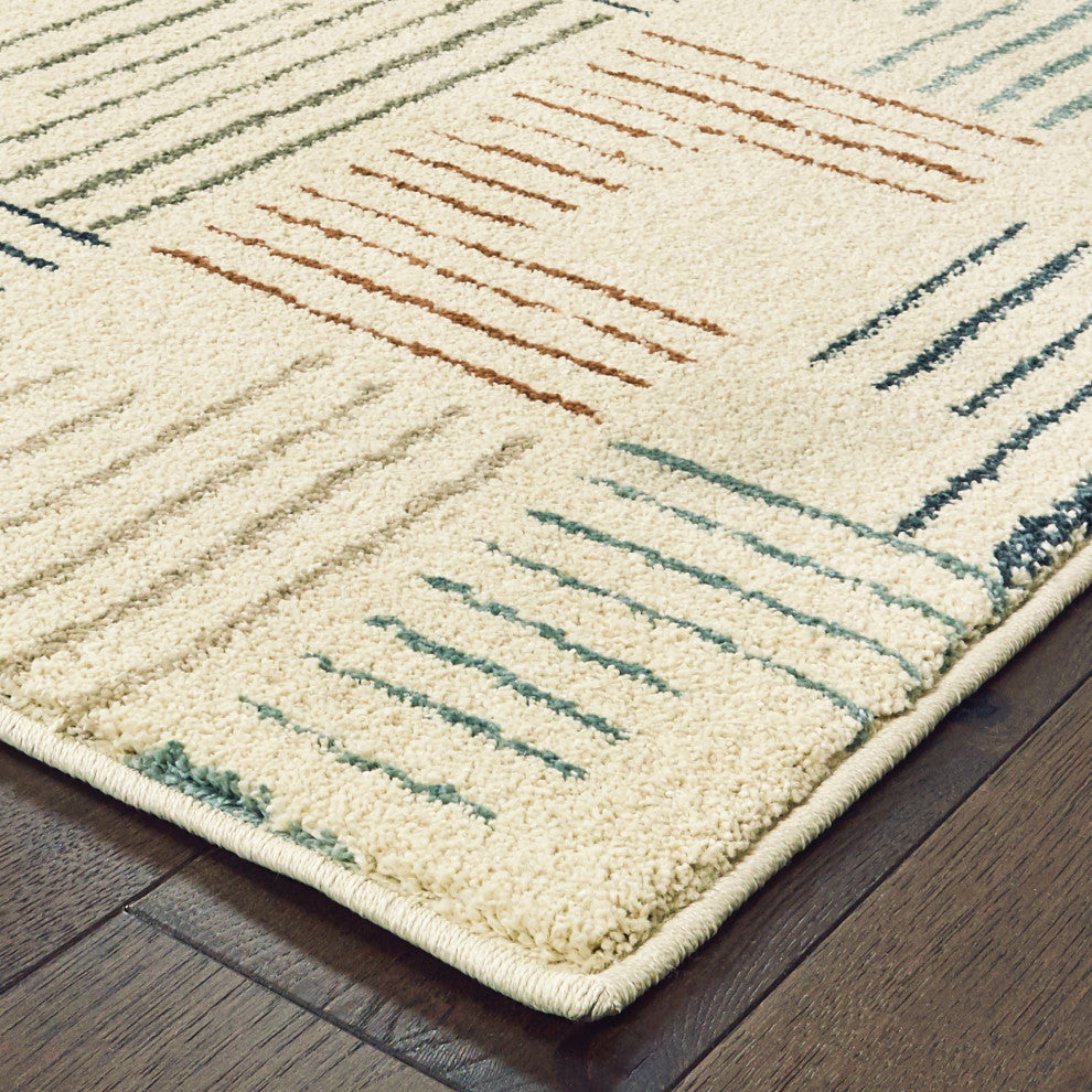 Carolina Striped Geometric Ivory/Multi Area Rug, 5'3"x7'3"