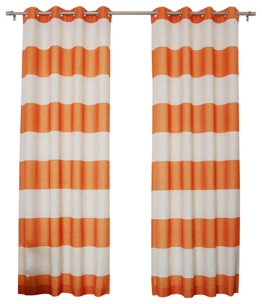 Cabana Stripe Flex Linen Blend Grommet Top Curtains, Pair, Orange