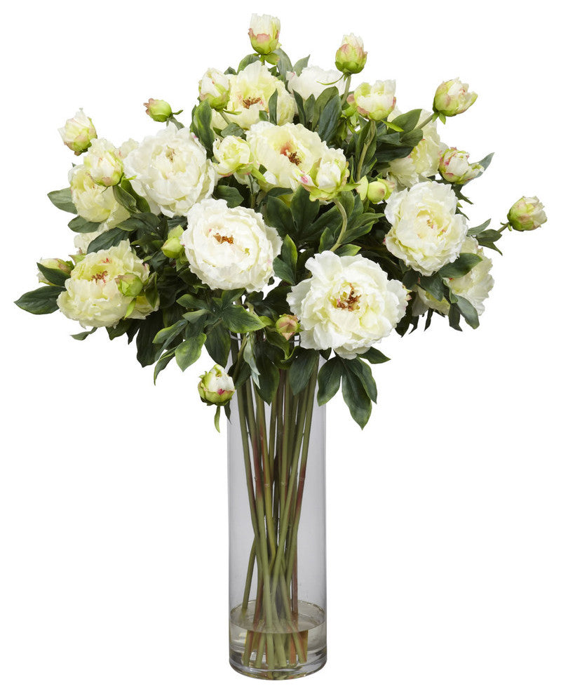 Giant Peony Silk Flower Arrangement, White