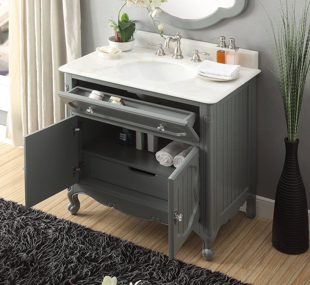 34 inch Gray Knoxville Bathroom Sink Vanity With Matching Mirror