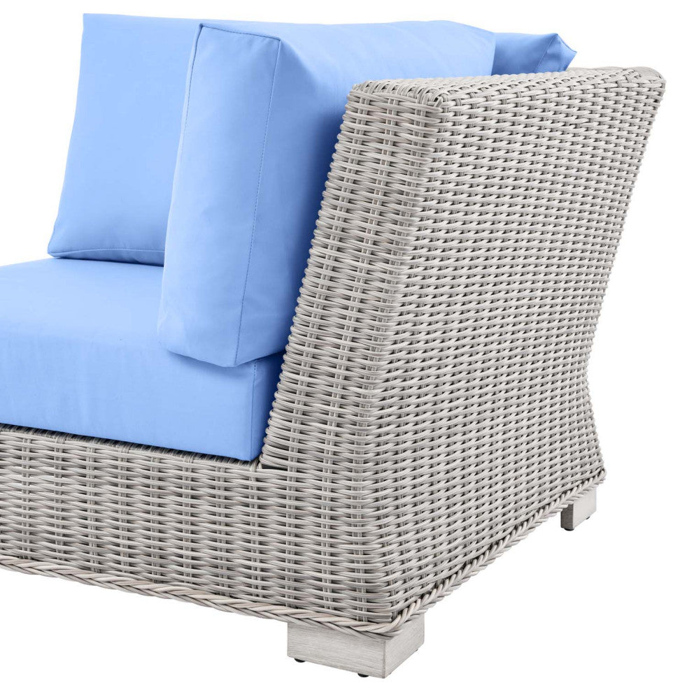 Sofa Corner Chair, Rattan, Wicker, Gray Blue, Modern, Outdoor Patio Cafe