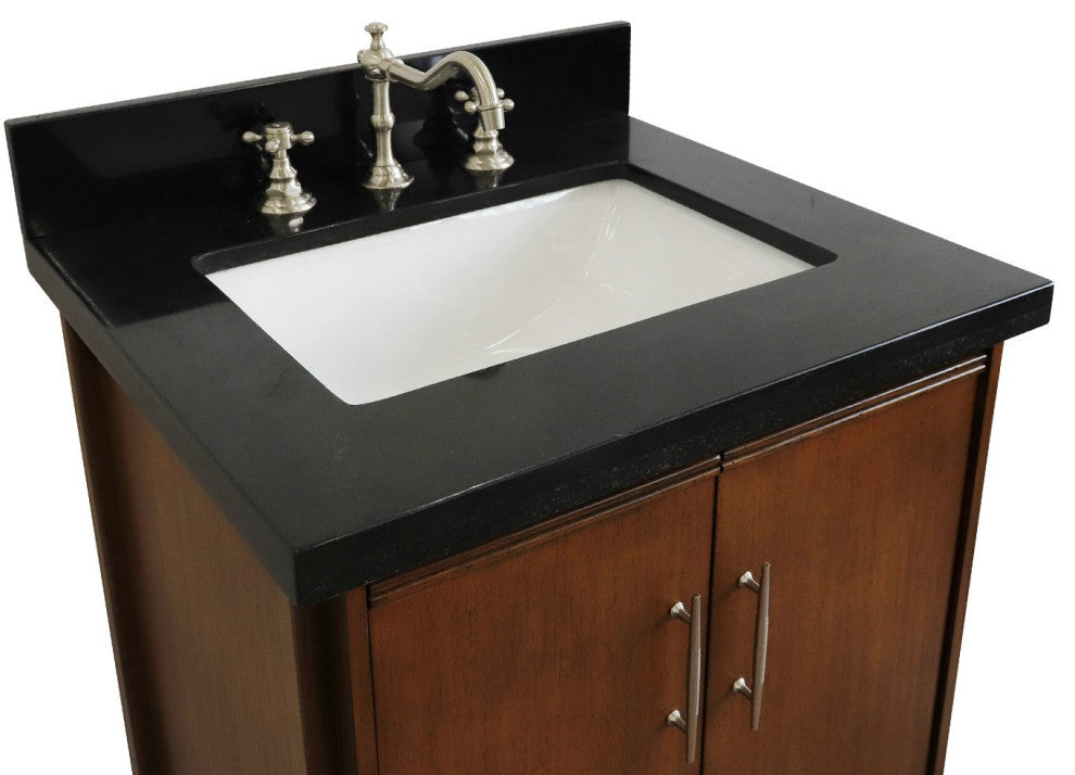 25" Single Sink Vanity, Walnut Finish With Black Galaxy Granite