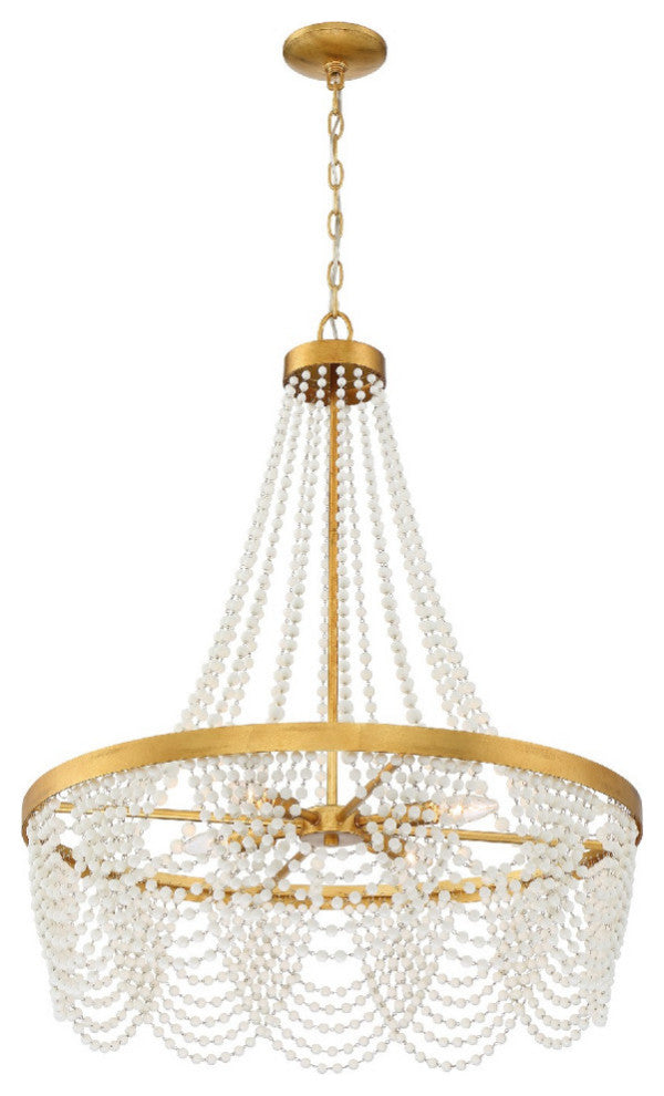 Crystorama FIO-A9104-GA-WH, 4-Light Chandelier, Antique Gold