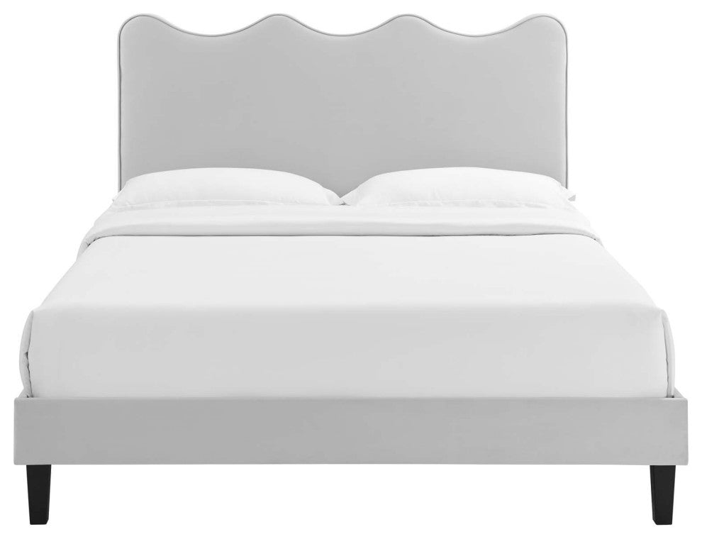 Current Performance Velvet Full Platform Bed, Light Gray