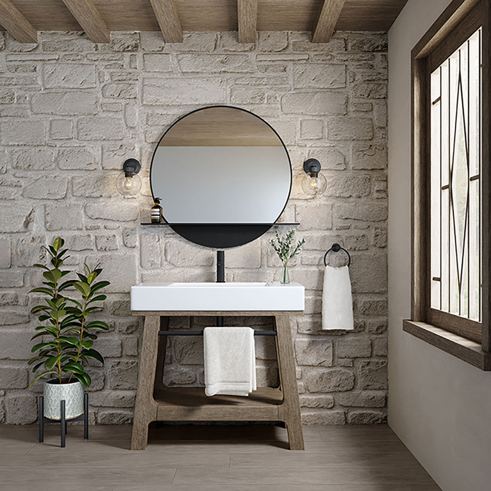Auburn 36" Sink Console, Weathered Timber, Glossy White Mineral Composite Stone
