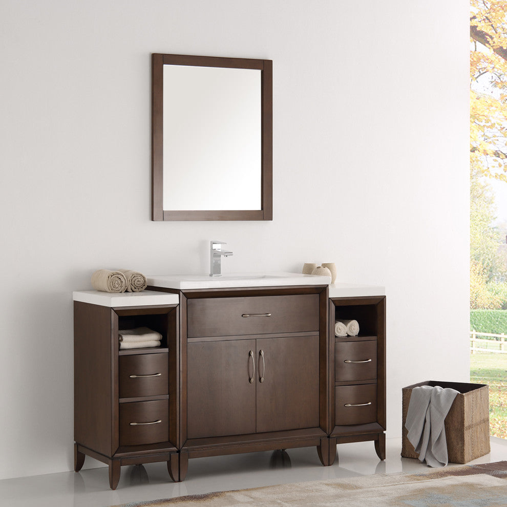 Cambridge 54" Antique Coffee Traditional Bathroom Vanity With Mirror, FFT9161CH